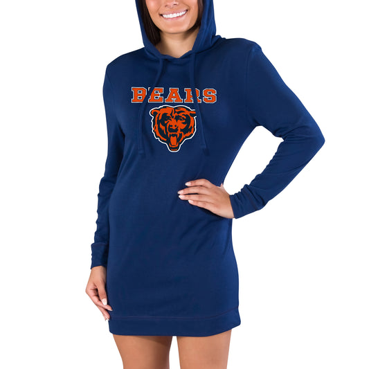 Women's Concepts Sport Navy Chicago Bears Gather Long Sleeve Hoodie Nightshirt