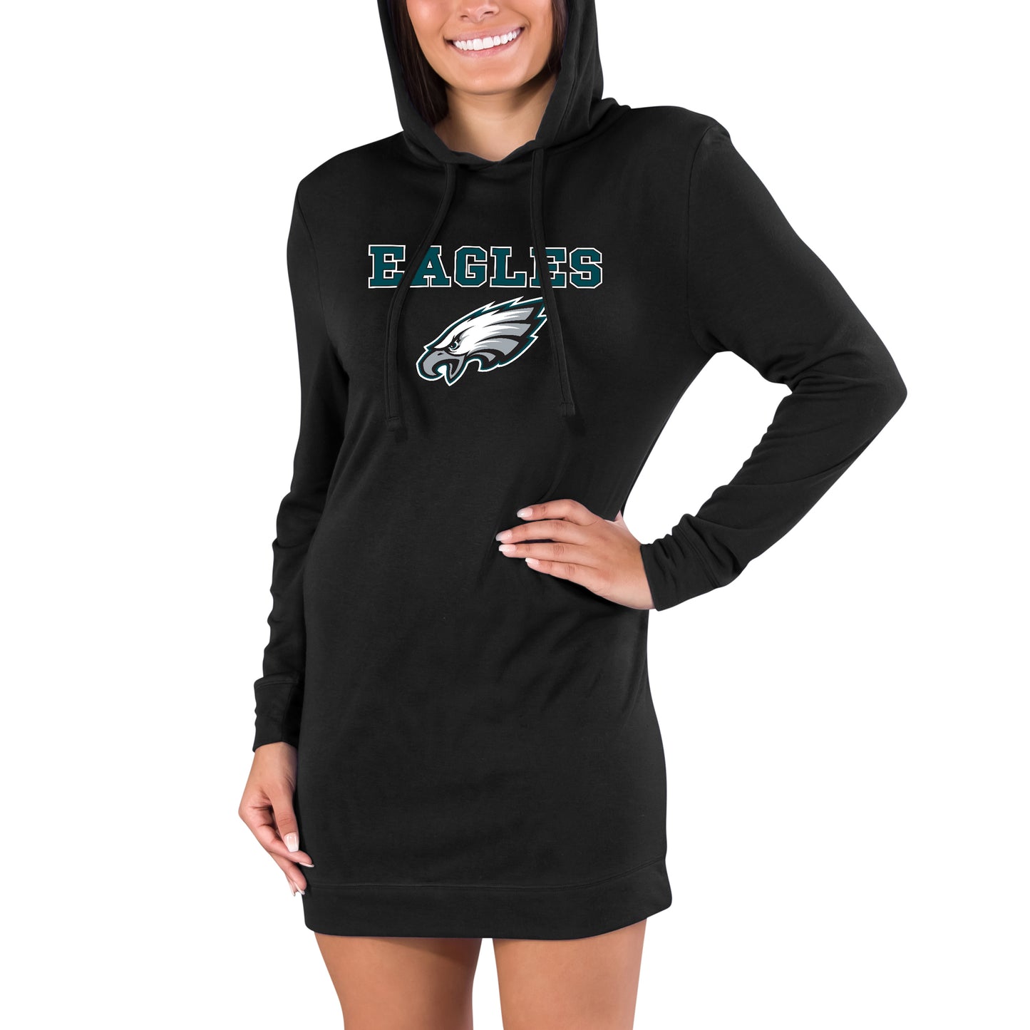 Women's Concepts Sport Black Philadelphia Eagles Gather Long Sleeve Hoodie Nightshirt