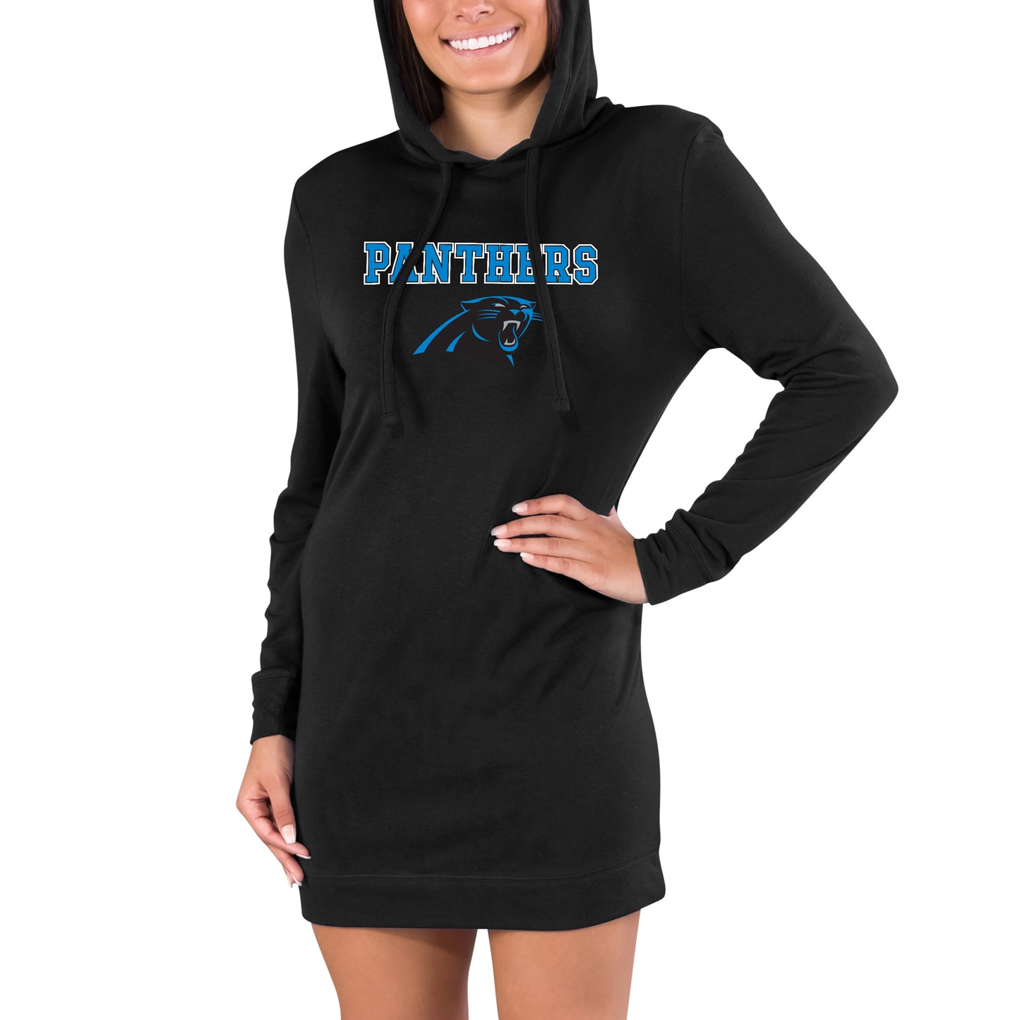 Women's Concepts Sport Black Carolina Panthers Gather Long Sleeve Hoodie Nightshirt