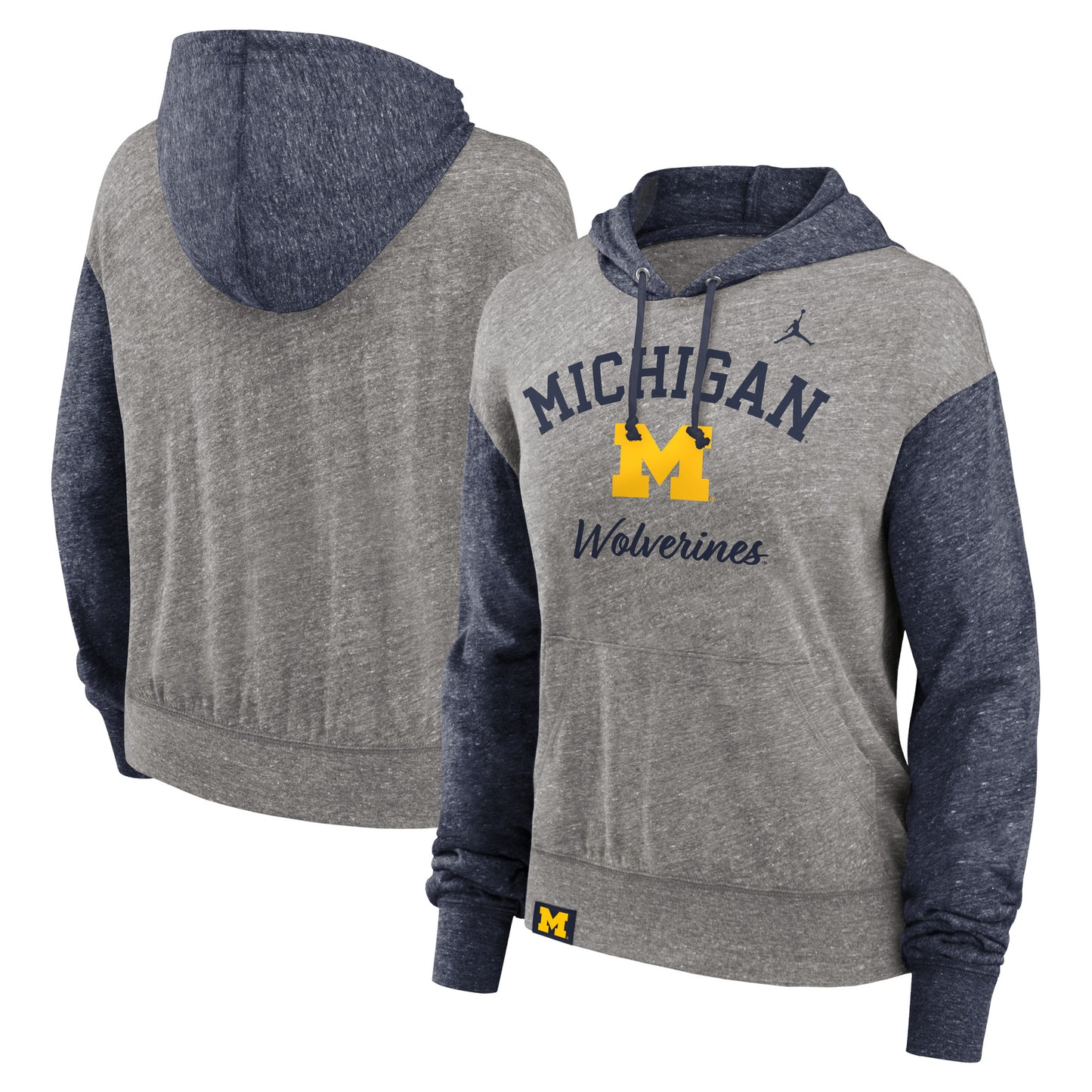 Women's Jordan Brand Heather Gray/Navy Michigan Wolverines Blitz Color Blocked Legacy Pullover Hoodie