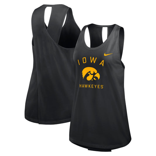 Women's Nike Black Iowa Hawkeyes Primetime Open Back Tank Top