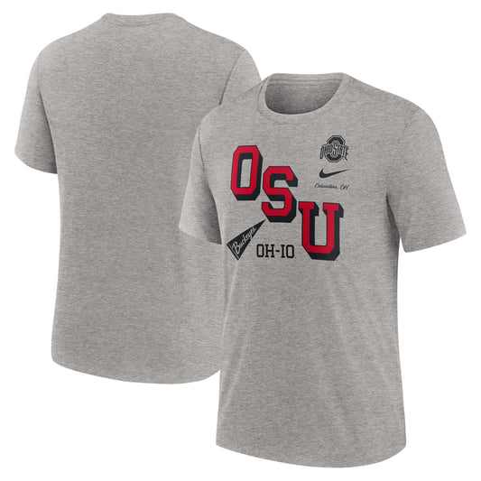 Men's Nike Heather Gray Ohio State Buckeyes Blitz Roll Call Tri-Blend T-Shirt