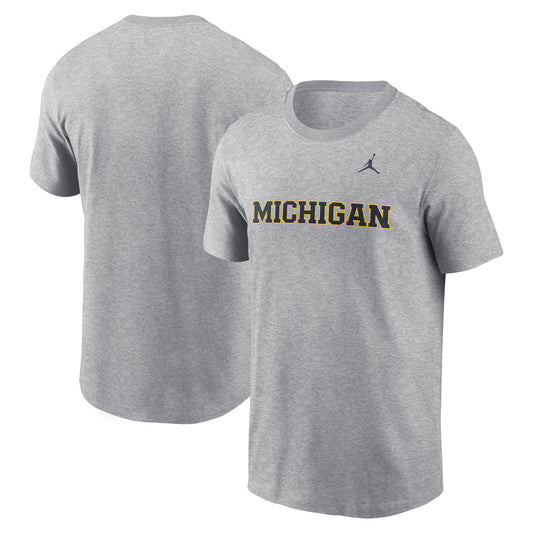 Men's Jordan Brand Heather Gray Michigan Wolverines Primetime Evergreen Wordmark T-Shirt