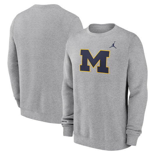 Men's Jordan Brand Heather Gray Michigan Wolverines Primetime Evergreen Fleece Pullover Sweatshirt
