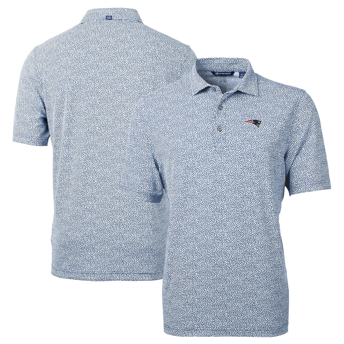 Men's Cutter & Buck Blue New England Patriots Virtue Eco Pique Botanical Print Recycled Polo