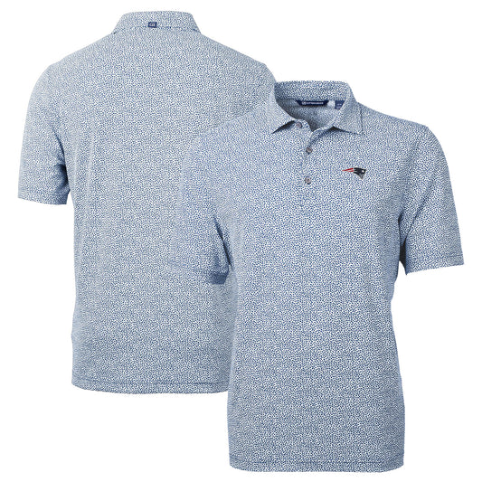 Men's Cutter & Buck Blue New England Patriots Virtue Eco Pique Botanical Print Recycled Polo