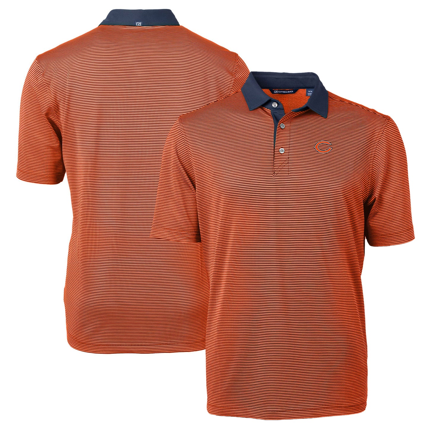 Men's Cutter & Buck Orange/Navy Chicago Bears Virtue Eco Pique Micro Stripe Recycled Polo