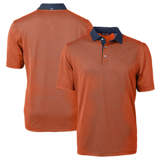 Men's Cutter & Buck Orange/Navy Chicago Bears Virtue Eco Pique Micro Stripe Recycled Polo