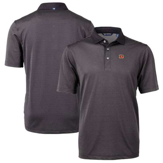 Men's Cutter & Buck Black/Gray Cincinnati Bengals Virtue Eco Pique Micro Stripe Recycled Polo