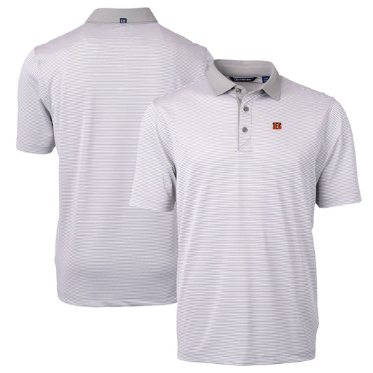 Men's Cutter & Buck Gray/White Cincinnati Bengals Virtue Eco Pique Micro Stripe Recycled Polo