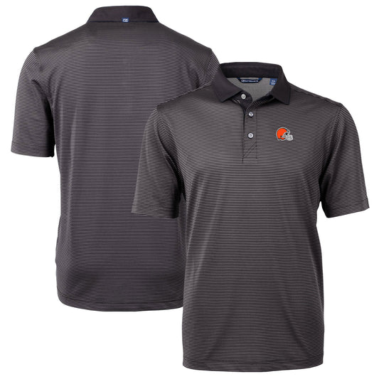 Men's Cutter & Buck Black/Gray Cleveland Browns Virtue Eco Pique Micro Stripe Recycled Polo