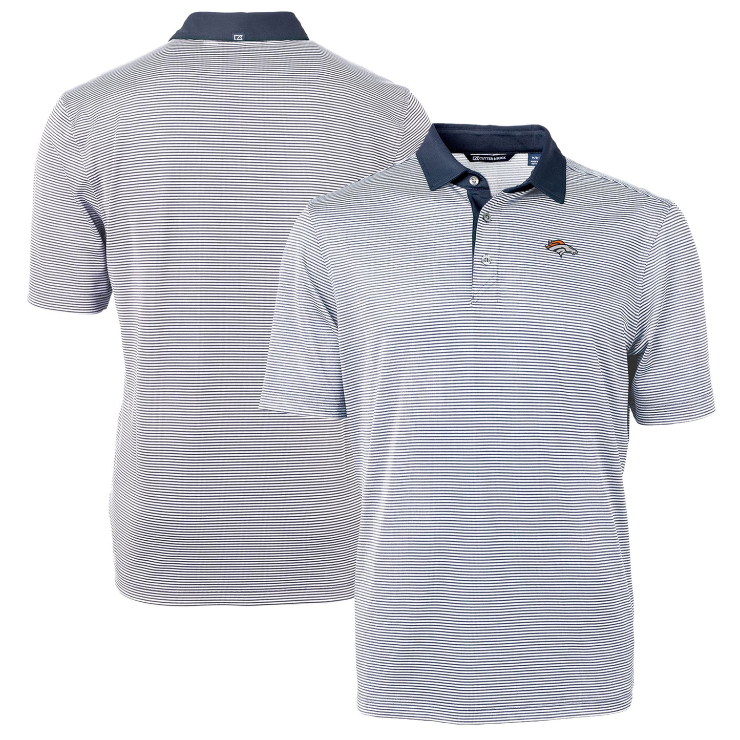Men's Cutter & Buck Blue/White Denver Broncos Virtue Eco Pique Micro Stripe Recycled Polo