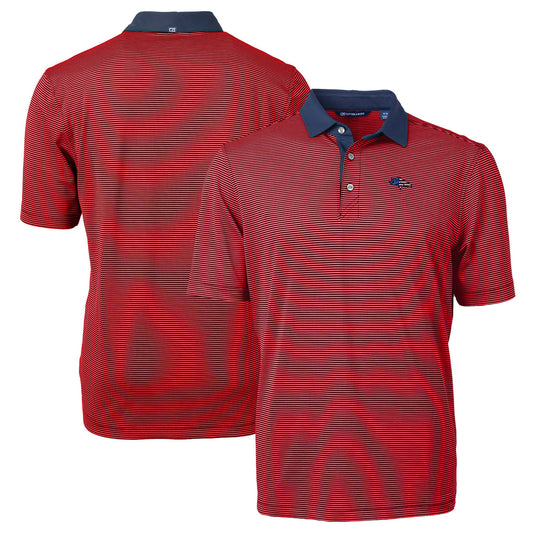 Men's Cutter & Buck Red/Navy Denver Broncos Virtue Eco Pique Micro Stripe Recycled Polo