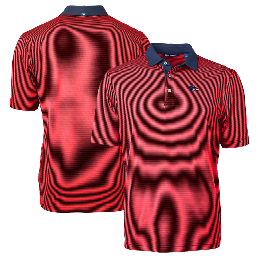 Men's Cutter & Buck Red/Navy Denver Broncos Virtue Eco Pique Micro Stripe Recycled Polo