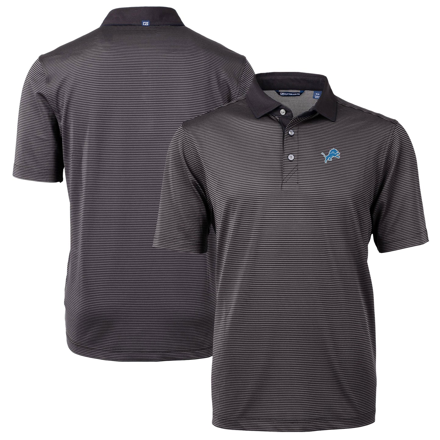 Men's Cutter & Buck Black/Gray Detroit Lions Virtue Eco Pique Micro Stripe Recycled Polo