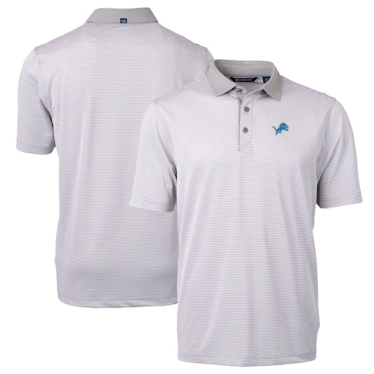 Men's Cutter & Buck Gray/White Detroit Lions Virtue Eco Pique Micro Stripe Recycled Polo