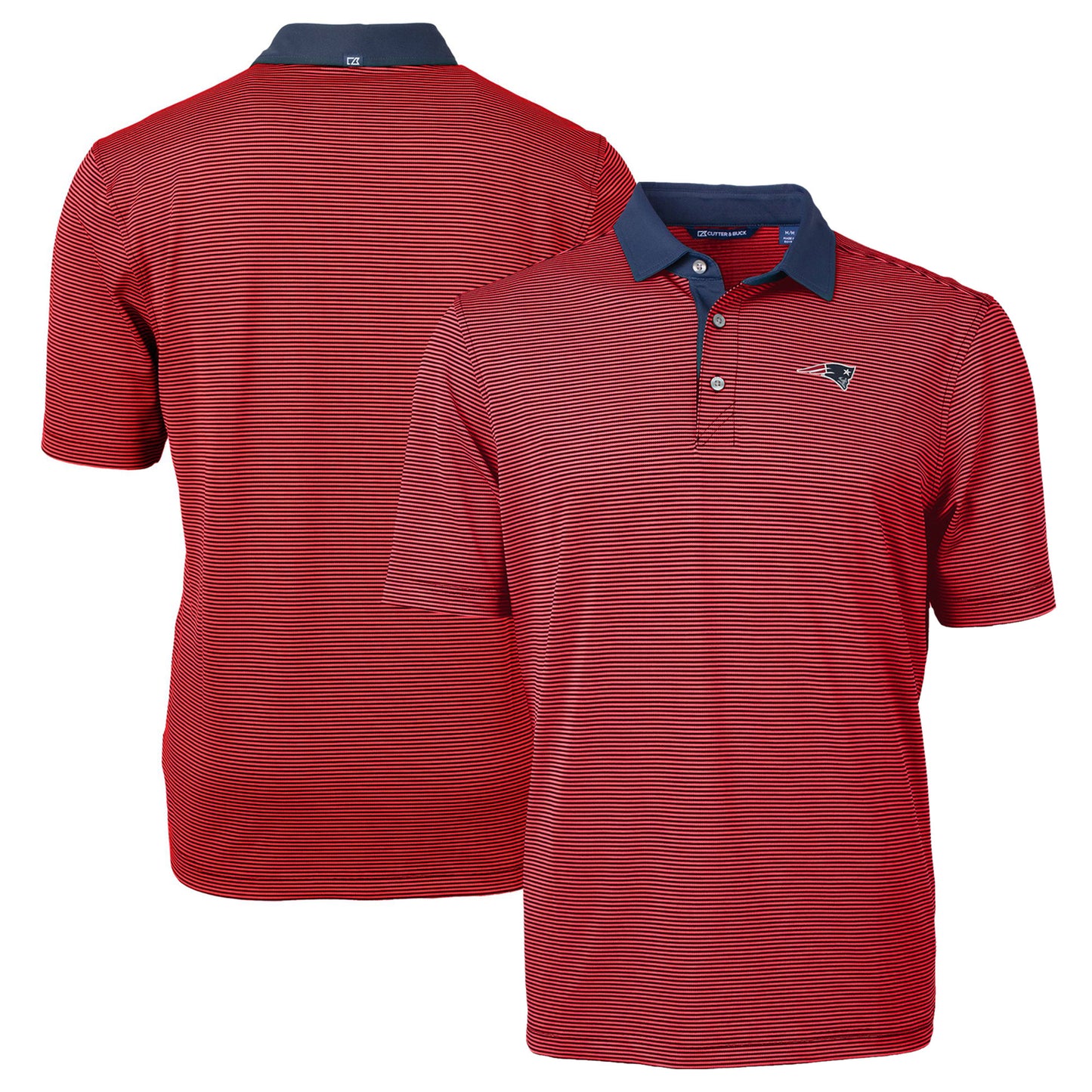 Men's Cutter & Buck Red/Navy New England Patriots Virtue Eco Pique Micro Stripe Recycled Polo