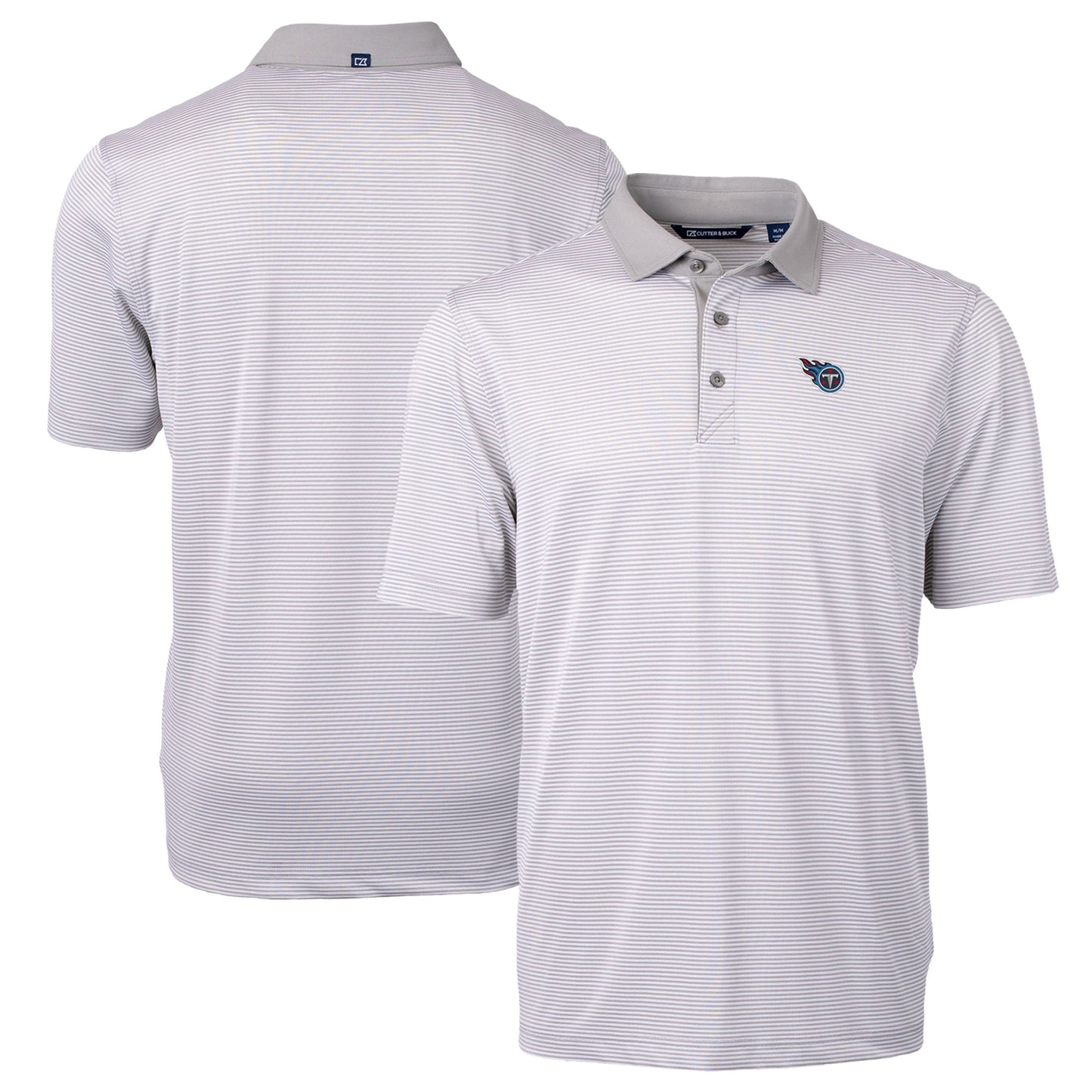 Men's Cutter & Buck Gray/White Tennessee Titans Virtue Eco Pique Micro Stripe Recycled Polo