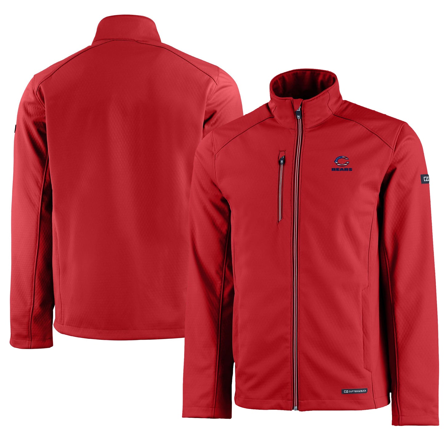 Men's Cutter & Buck Red Chicago Bears Americana Logo Evoke Eco Softshell Recycled Full-Zip Jacket