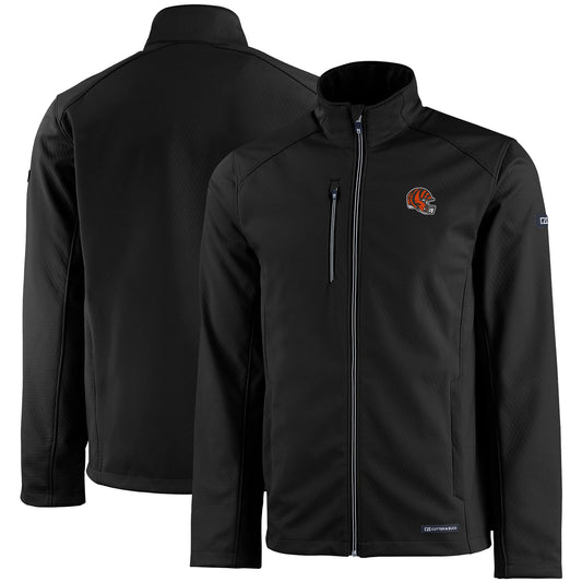 Men's Cutter & Buck Black Cincinnati Bengals Evoke Eco Softshell Recycled Full-Zip Jacket