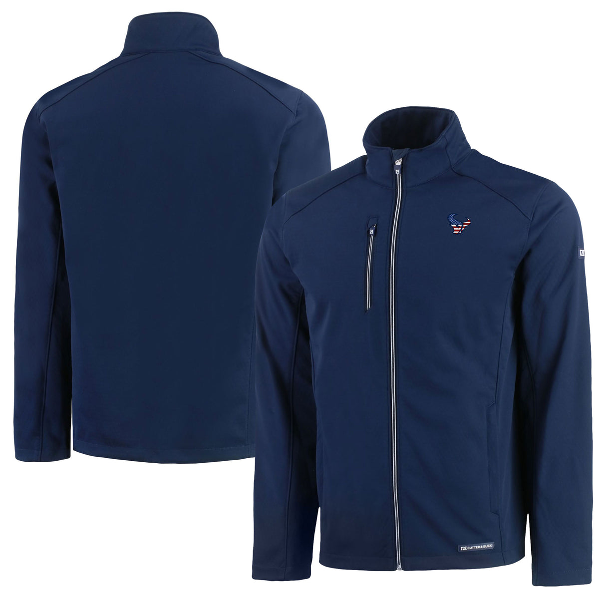 Men's Cutter & Buck Blue Houston Texans Americana Logo Evoke Eco Softshell Recycled Full-Zip Jacket