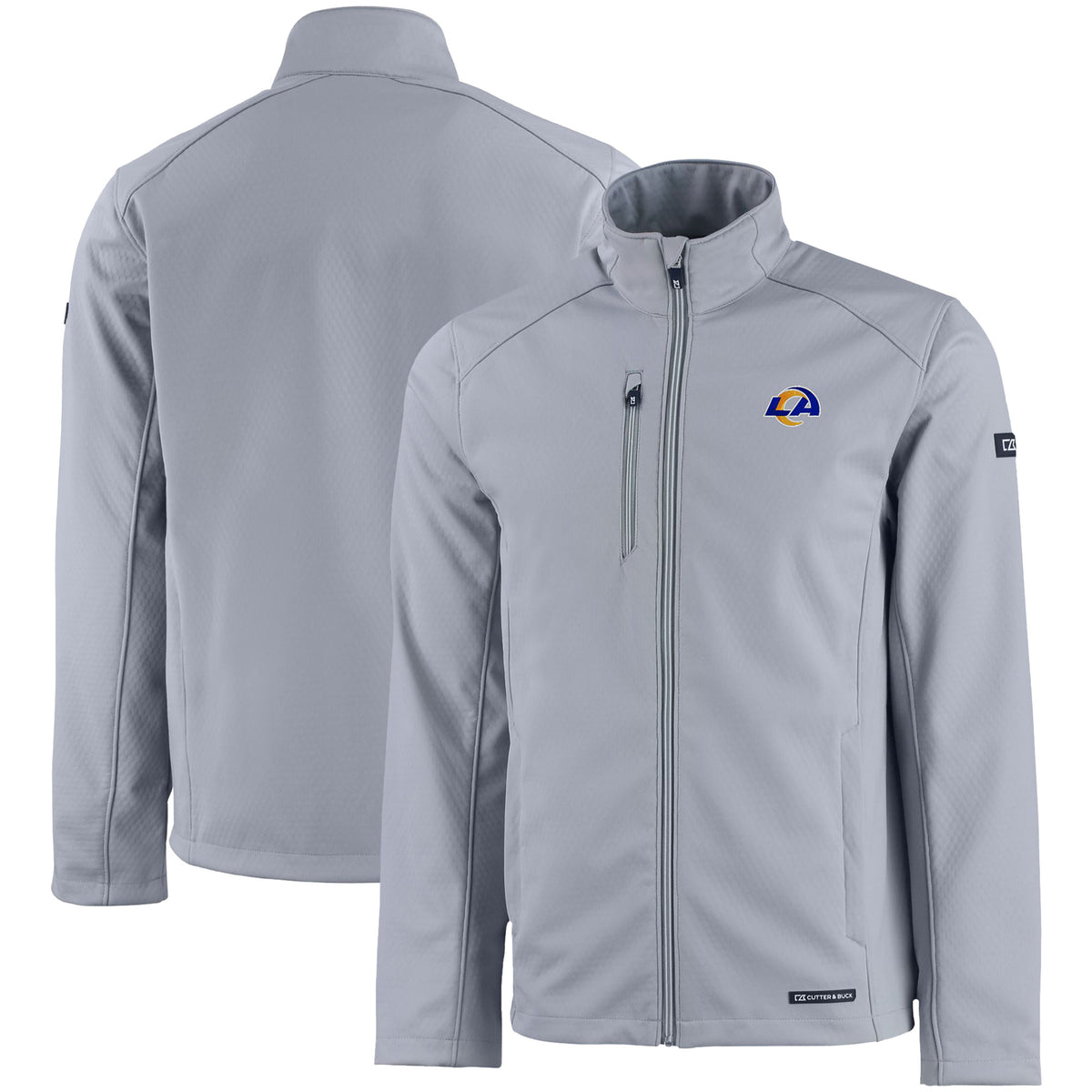 Men's Cutter & Buck Gray Los Angeles Rams Evoke Eco Softshell Recycled Full-Zip Jacket