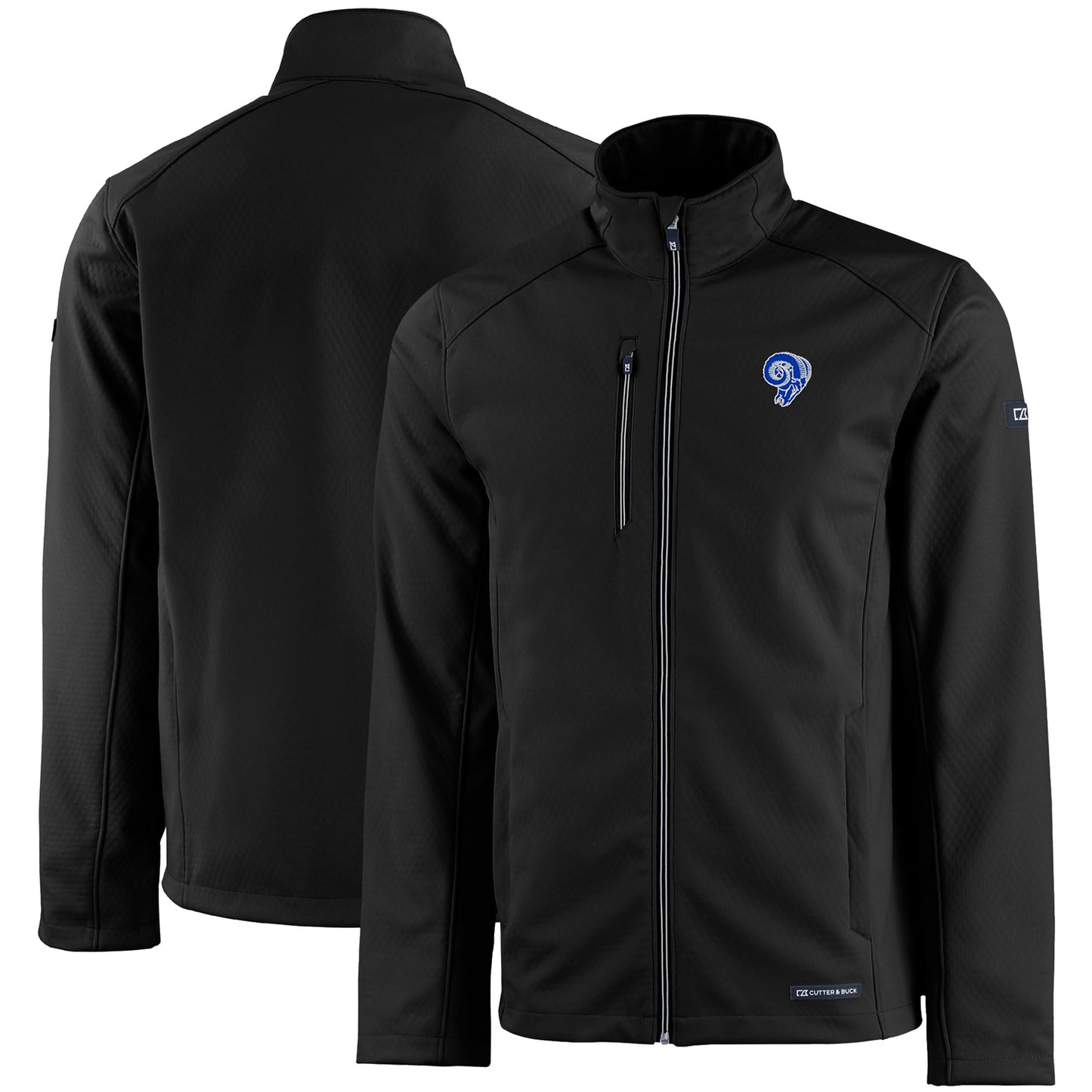 Men's Cutter & Buck Black Los Angeles Rams Evoke Eco Softshell Recycled Full-Zip Jacket