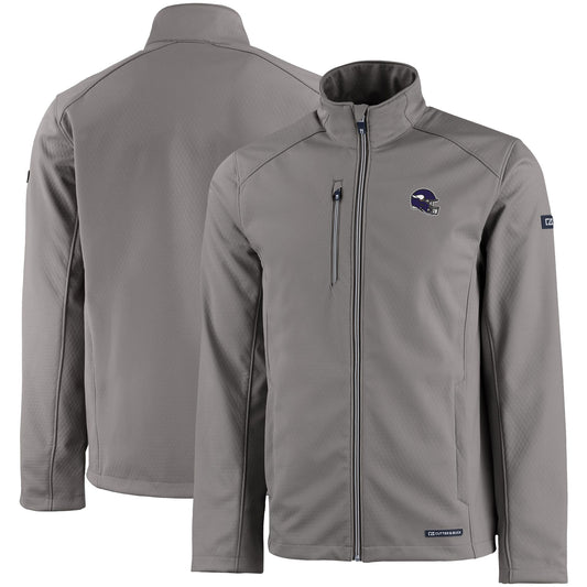 Men's Cutter & Buck Gray Minnesota Vikings Evoke Eco Softshell Recycled Full-Zip Jacket