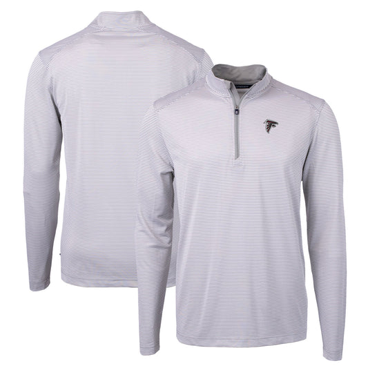 Men's Cutter & Buck Gray/White Atlanta Falcons Virtue Eco Pique Micro Stripe Recycled Quarter-Zip Pullover Top