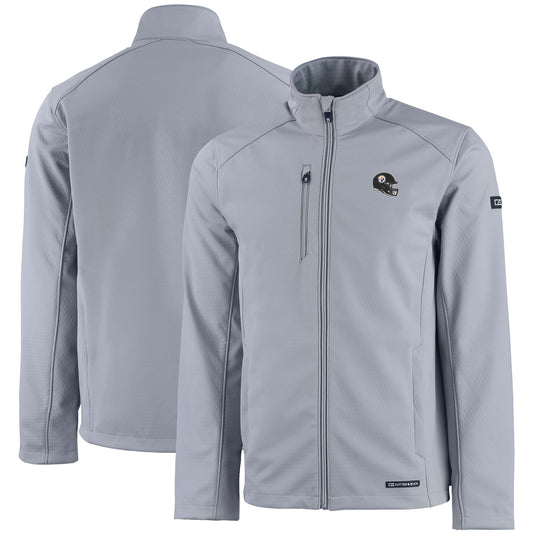 Men's Cutter & Buck Gray Pittsburgh Steelers Evoke Eco Softshell Recycled Full-Zip Jacket