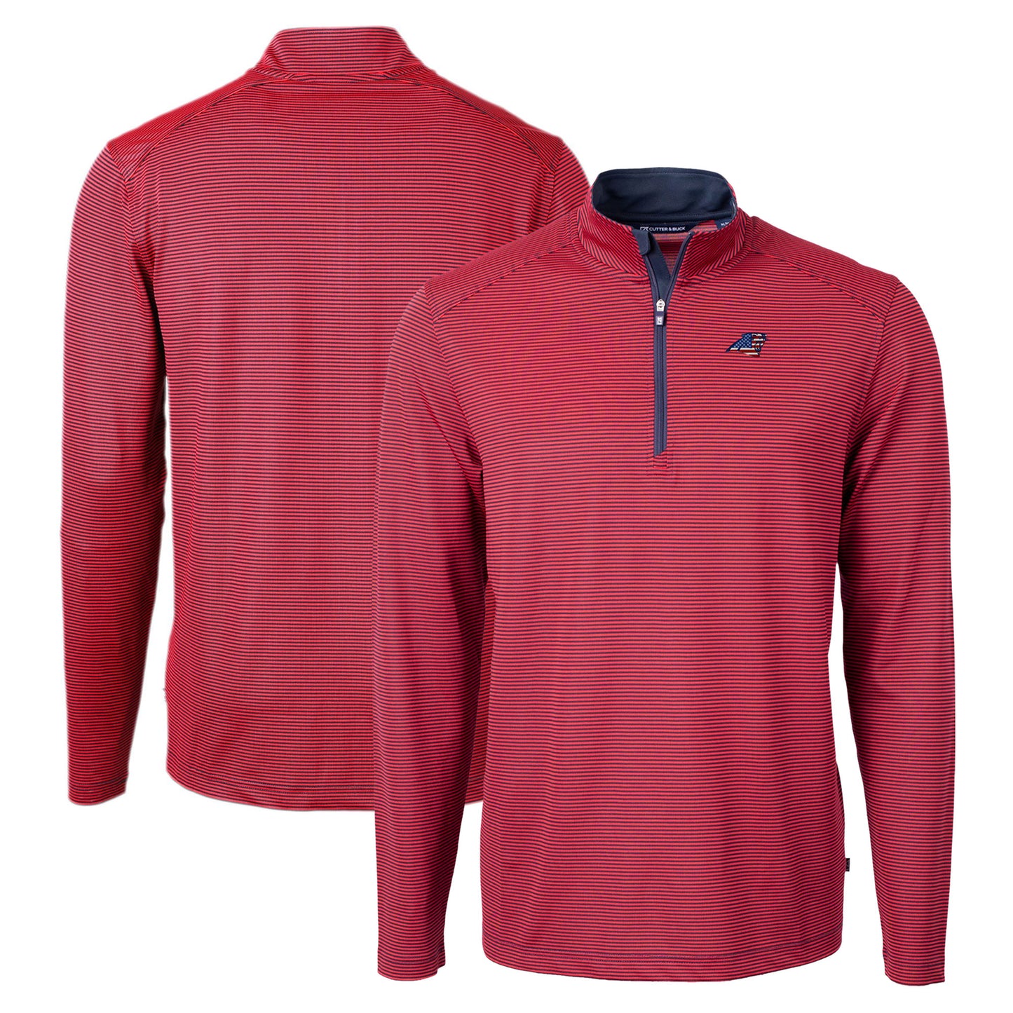 Men's Cutter & Buck Red/Navy Carolina Panthers Virtue Eco Pique Micro Stripe Recycled Quarter-Zip Pullover Top