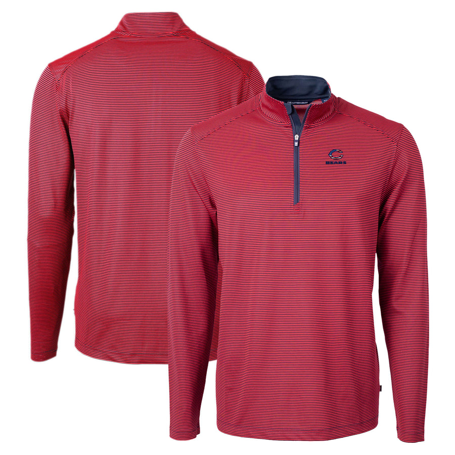 Men's Cutter & Buck Red/Navy Chicago Bears Virtue Eco Pique Micro Stripe Recycled Quarter-Zip Pullover Top