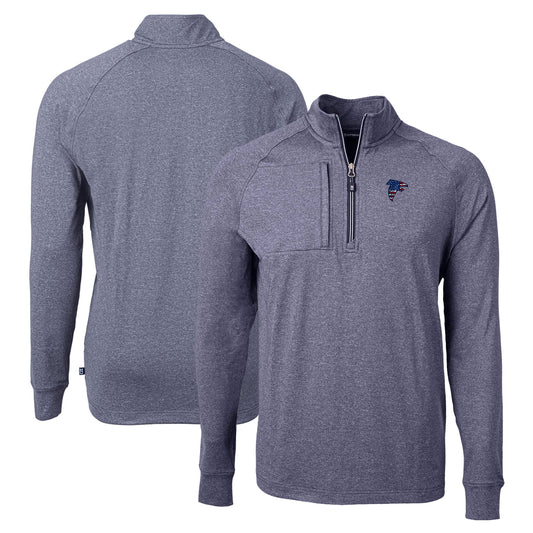 Men's Cutter & Buck  Heather Navy Atlanta Falcons  Adapt Eco Knit Quarter-Zip Pullover Top