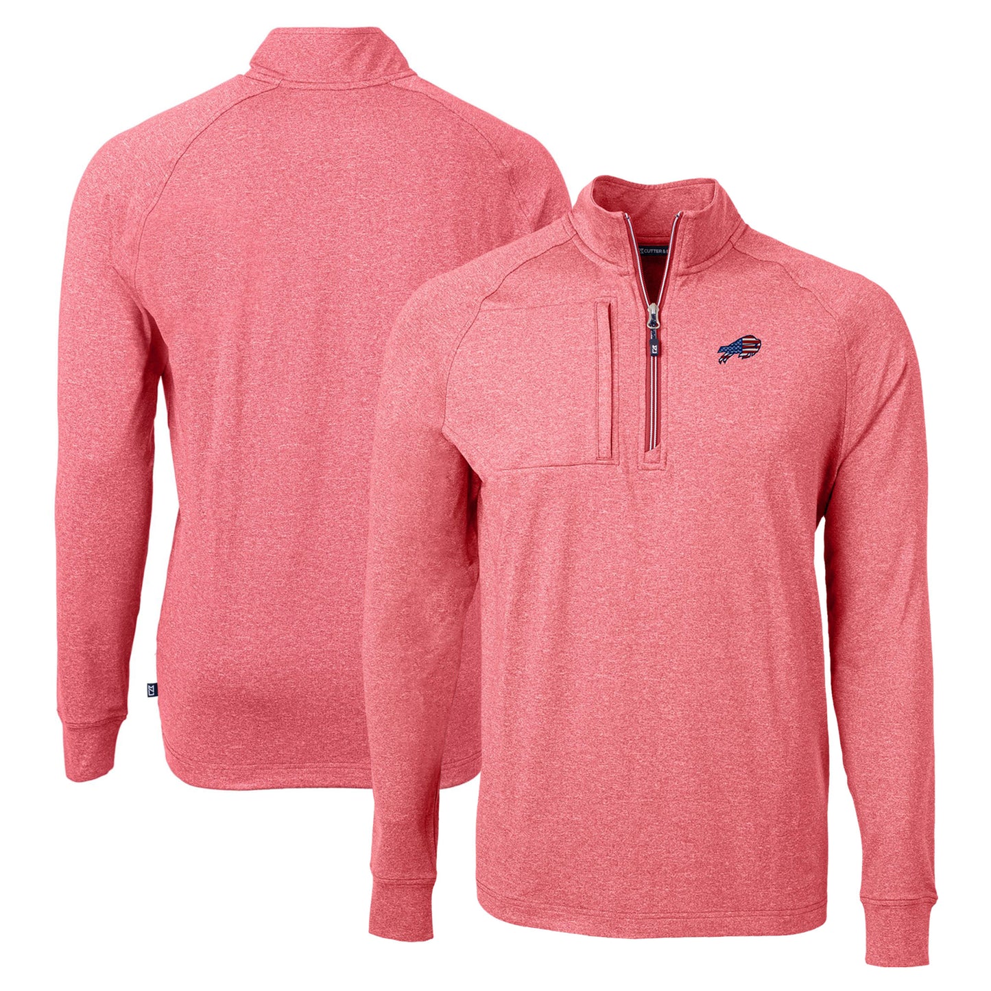 Men's Cutter & Buck  Heather Red Buffalo Bills  Adapt Eco Knit Quarter-Zip Pullover Top