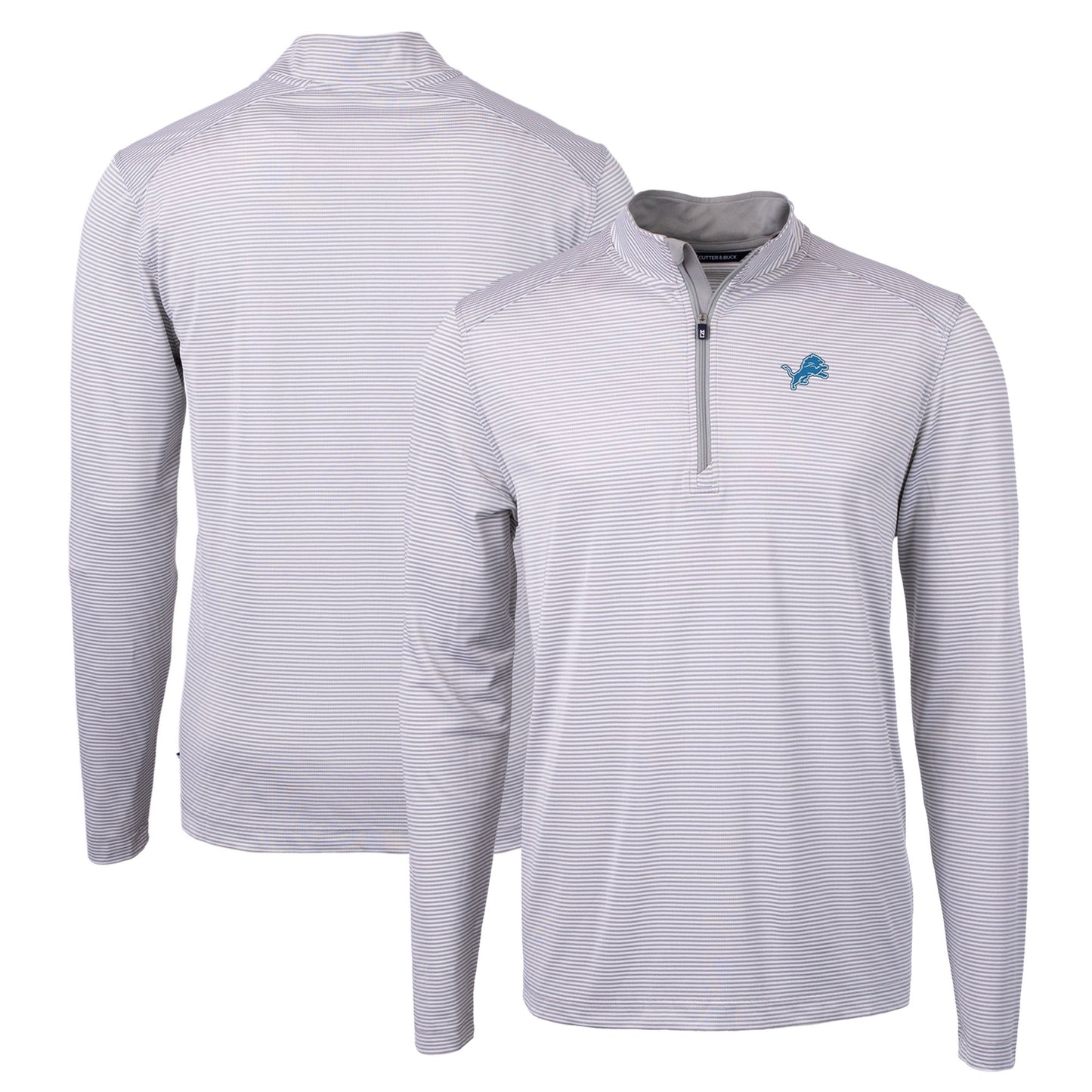 Men's Cutter & Buck Gray/White Detroit Lions Virtue Eco Pique Micro Stripe Recycled Quarter-Zip Pullover Top
