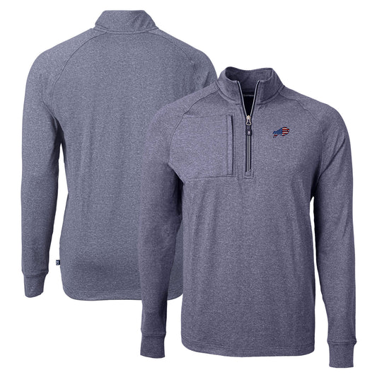 Men's Cutter & Buck  Heather Navy Buffalo Bills  Adapt Eco Knit Quarter-Zip Pullover Top