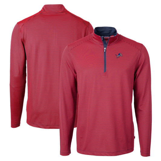 Men's Cutter & Buck Red/Navy Detroit Lions Virtue Eco Pique Micro Stripe Recycled Quarter-Zip Pullover Top