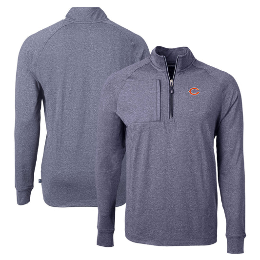 Men's Cutter & Buck  Heather Navy Chicago Bears  Adapt Eco Knit Quarter-Zip Pullover Top