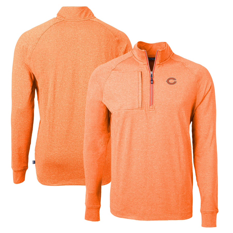 Men's Cutter & Buck  Heather Orange Chicago Bears  Adapt Eco Knit Quarter-Zip Pullover Top