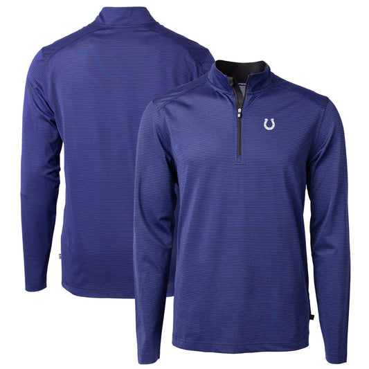 Men's Cutter & Buck Royal/Black Indianapolis Colts Virtue Eco Pique Micro Stripe Recycled Quarter-Zip Pullover Top