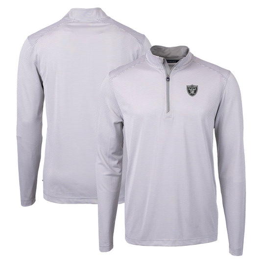 Men's Cutter & Buck Gray/White Las Vegas Raiders Virtue Eco Pique Micro Stripe Recycled Quarter-Zip Pullover Top