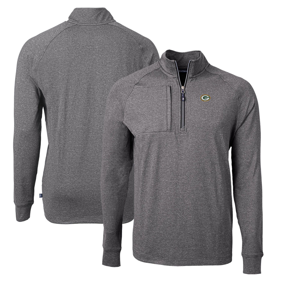 Men's Cutter & Buck  Heather Black Green Bay Packers  Adapt Eco Knit Quarter-Zip Pullover Top