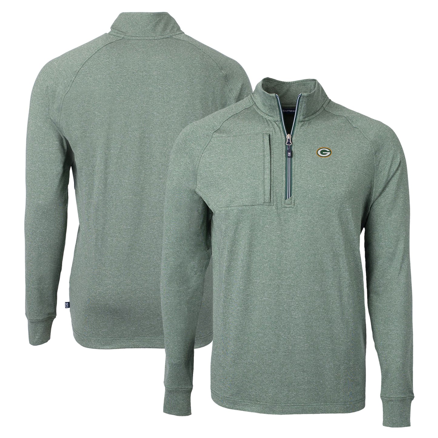 Men's Cutter & Buck  Heather Green Green Bay Packers  Adapt Eco Knit Quarter-Zip Pullover Top