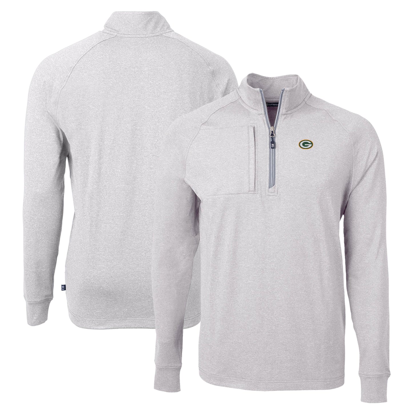 Men's Cutter & Buck  Heather Gray Green Bay Packers  Adapt Eco Knit Quarter-Zip Pullover Top