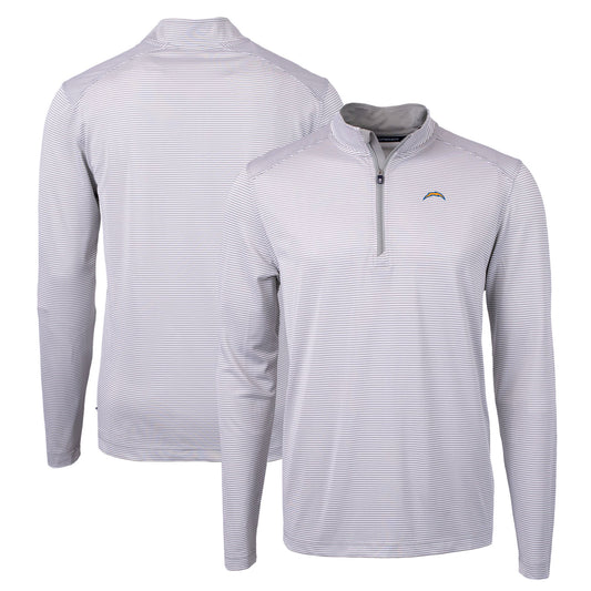 Men's Cutter & Buck Gray/White Los Angeles Chargers Virtue Eco Pique Micro Stripe Recycled Quarter-Zip Pullover Top