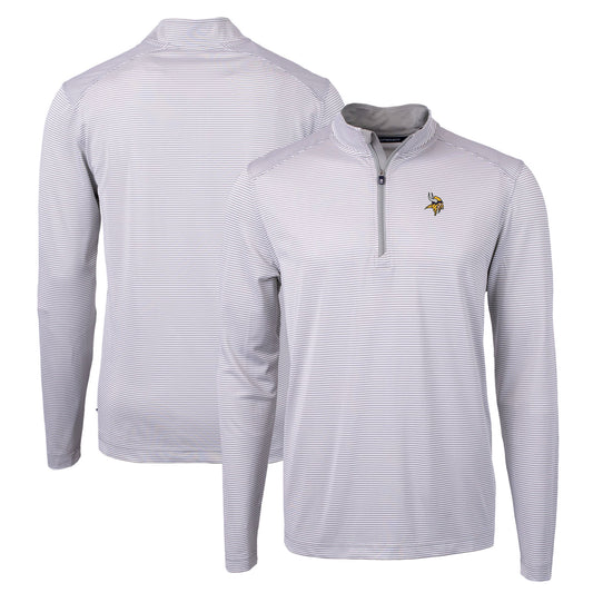 Men's Cutter & Buck Gray/White Minnesota Vikings Virtue Eco Pique Micro Stripe Recycled Quarter-Zip Pullover Top