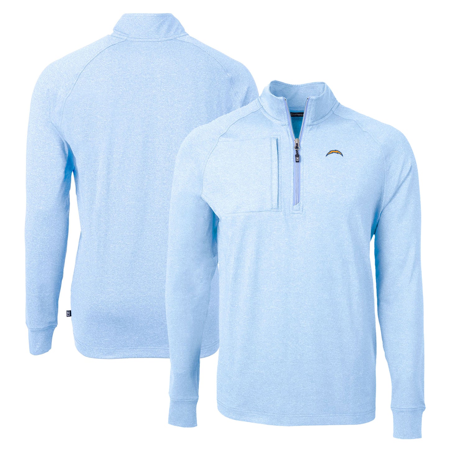 Men's Cutter & Buck  Heather Powder Blue Los Angeles Chargers  Adapt Eco Knit Quarter-Zip Pullover Top
