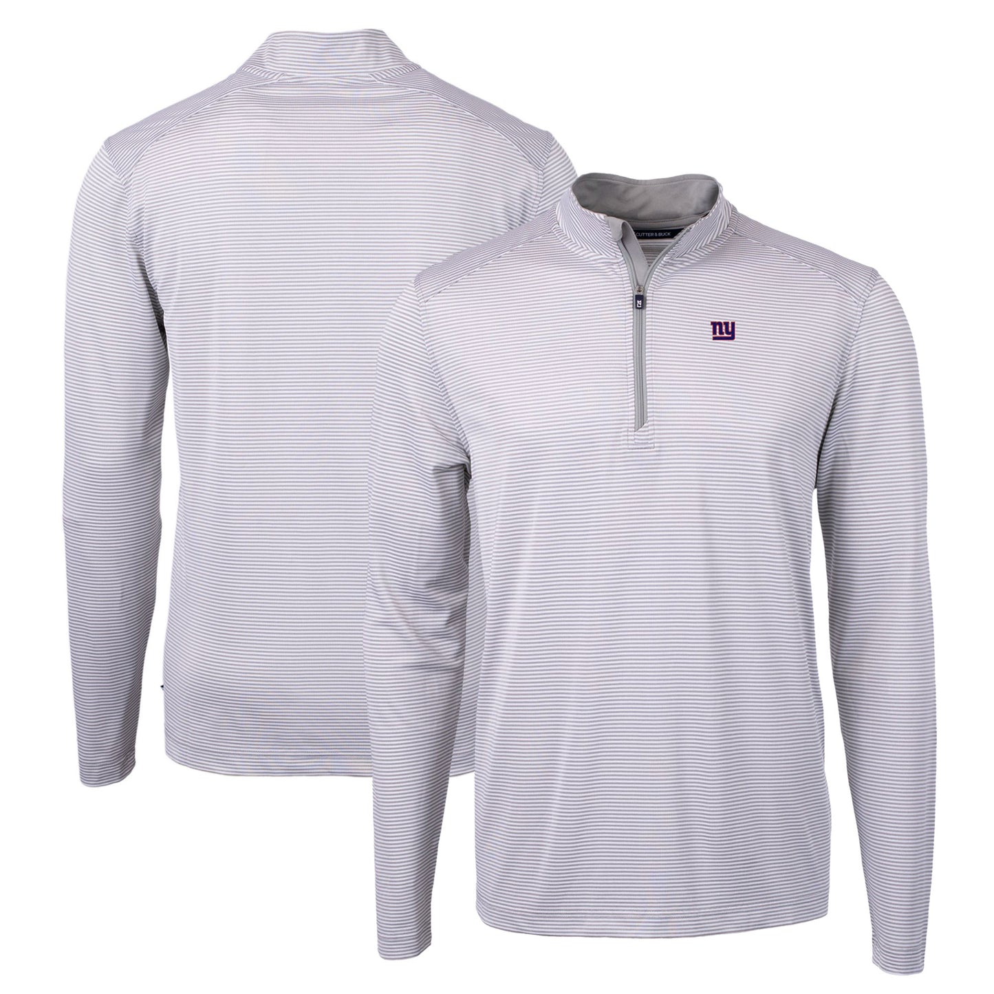 Men's Cutter & Buck Gray/White New York Giants Virtue Eco Pique Micro Stripe Recycled Quarter-Zip Pullover Top