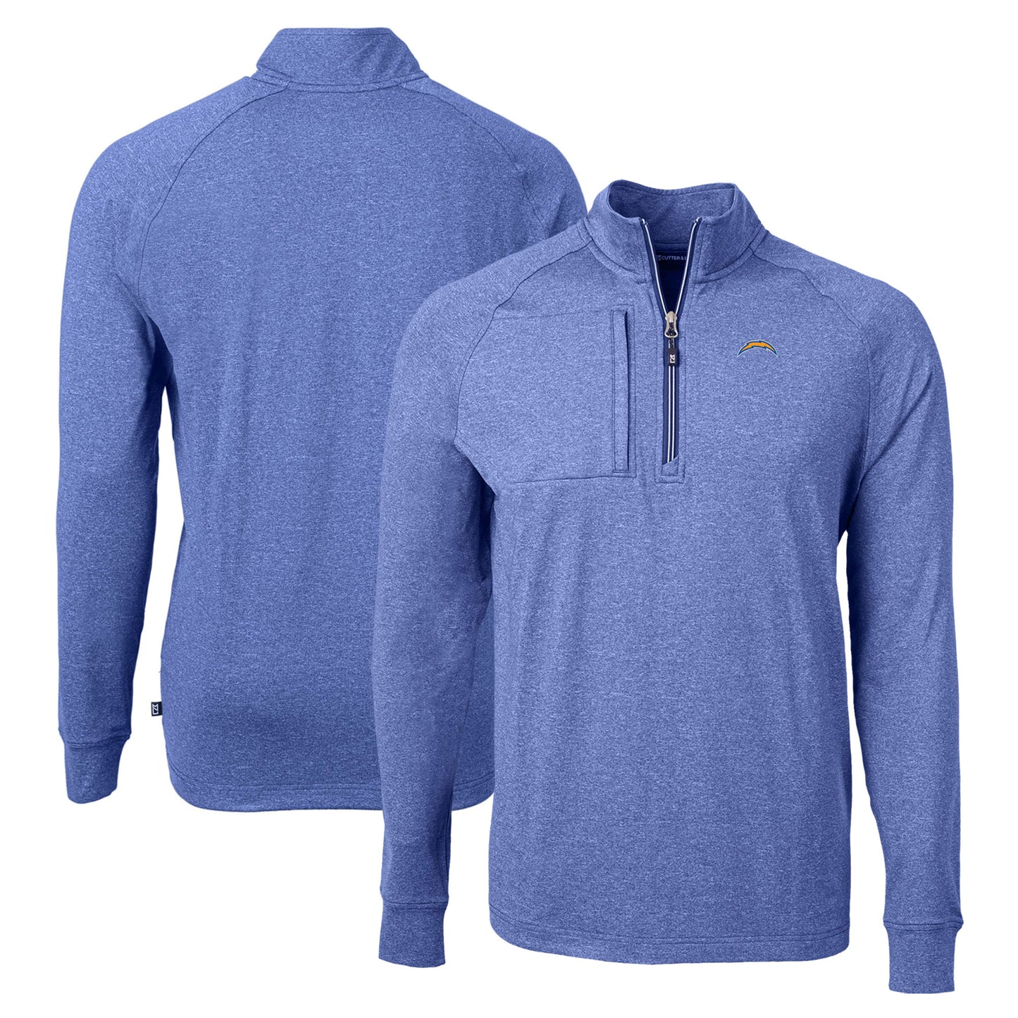 Men's Cutter & Buck  Royal Los Angeles Chargers  Adapt Eco Knit Quarter-Zip Pullover Top