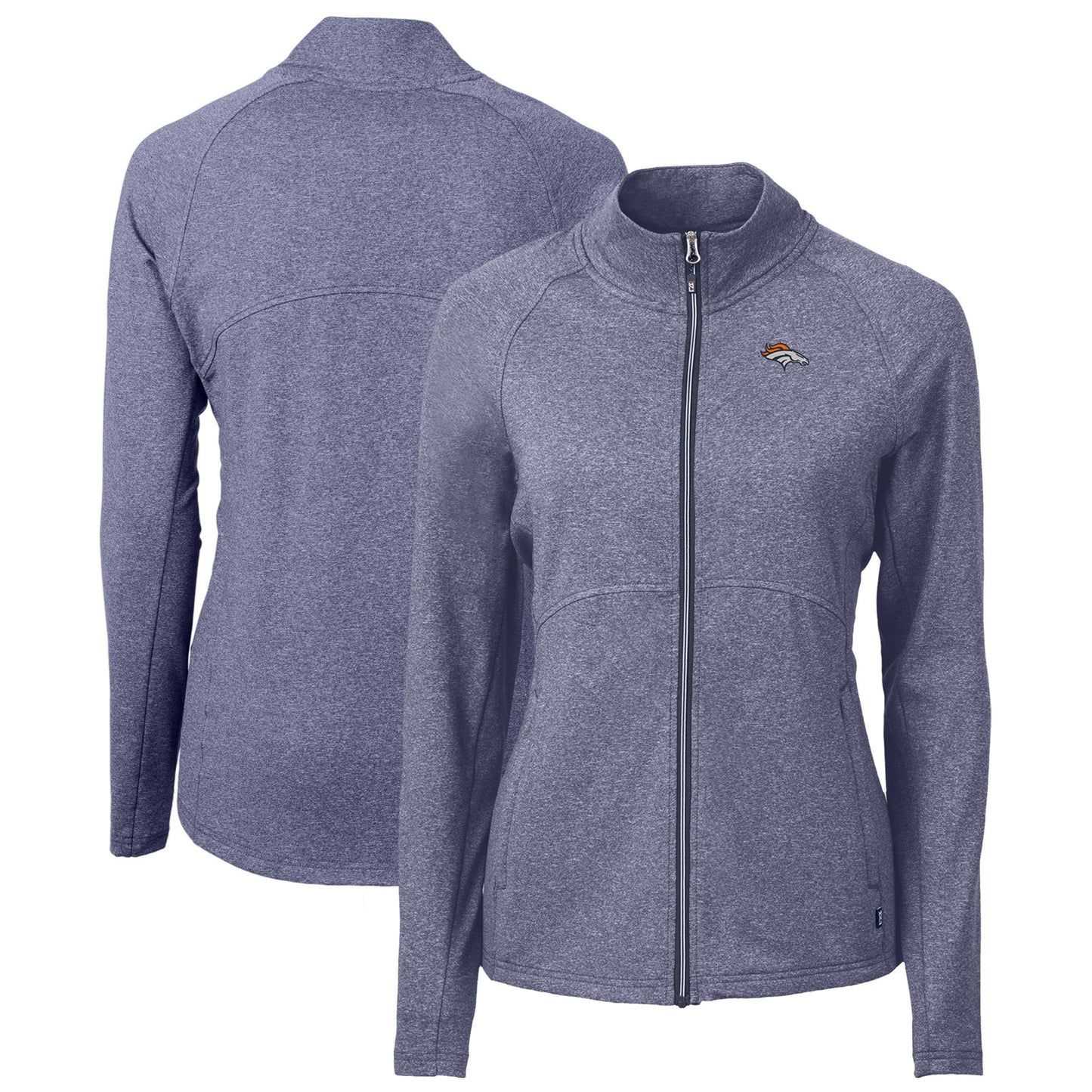 Women's Cutter & Buck  Heather Navy Denver Broncos Adapt Eco Knit Recycled Full-Zip Jacket